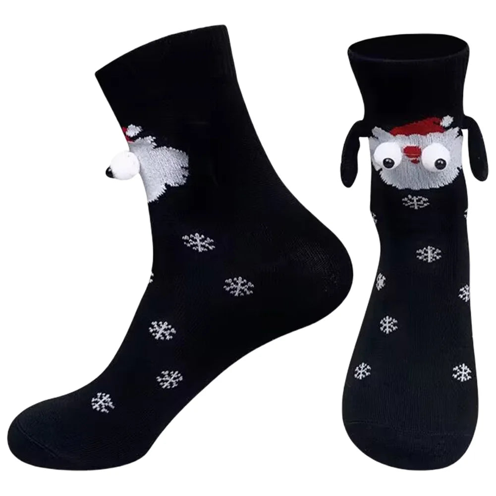 Christmas Magnetic Holding Hands Socks Soft Warm Unisex Couple Socks Christmas Socks Novelty Xmas Crew Socks for Women Men