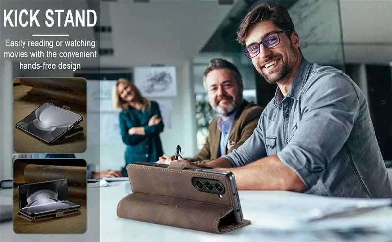 CaseMe Retor Leather Wallet Card Slot Phone Case for Samsung Galaxy Z Fold 7 6 5 4 Fold5 Fold6 Shockproof Flip Stand Cover Coque