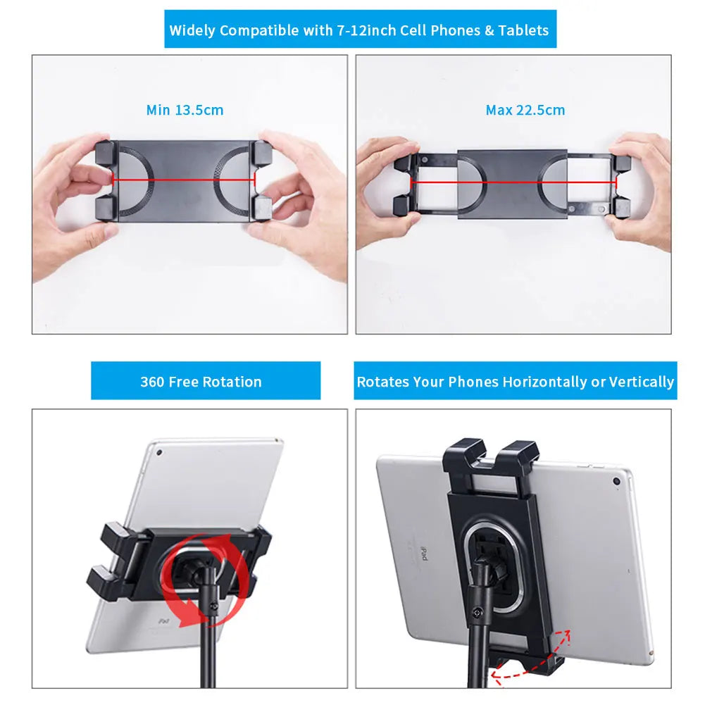 Tablet Tripod Stand Holder Height Adjustable Phone Floor Mount Stand for 4.7-12.9 Inch Device