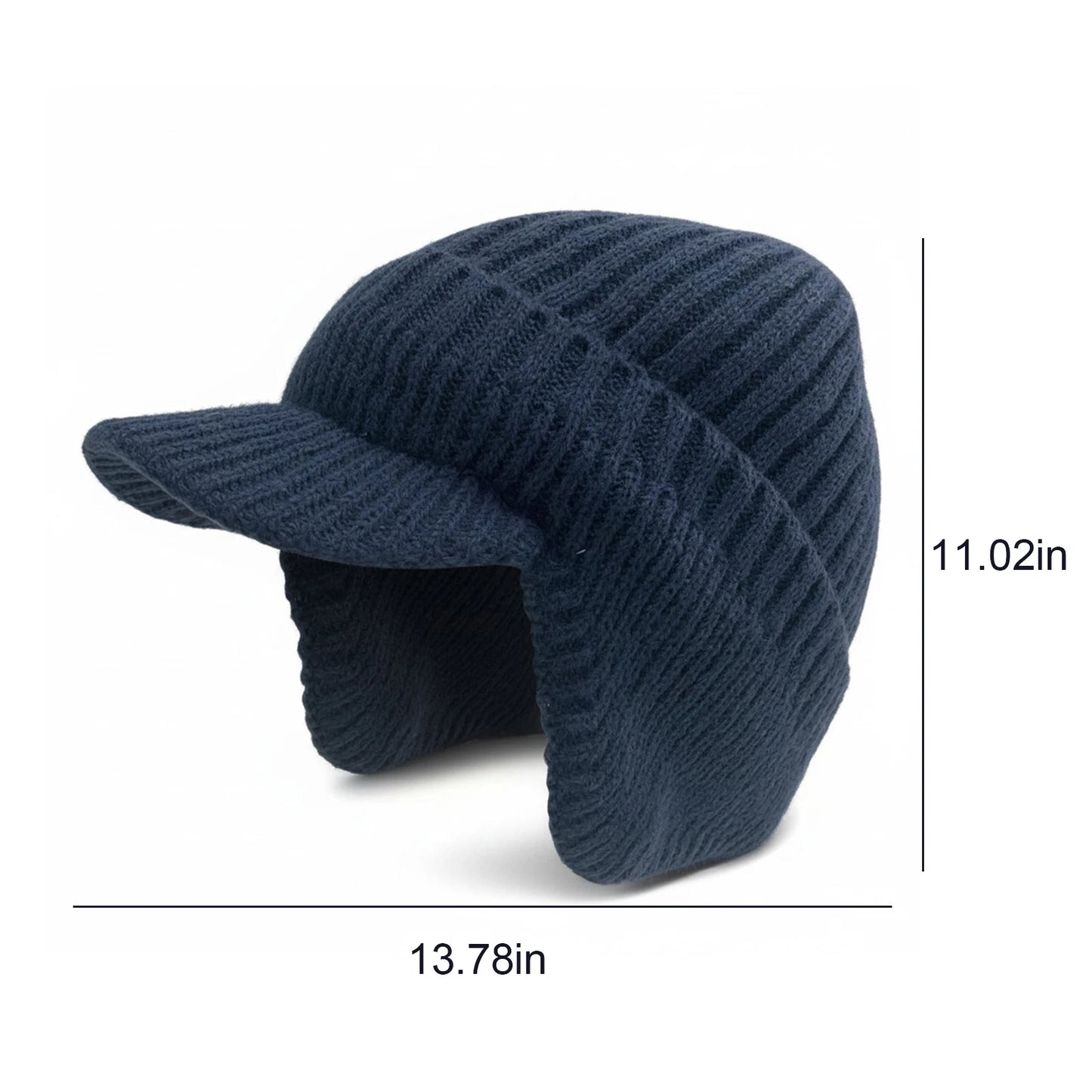 Winter Warm Fleece Lined Knit Hat W/Brim & Ear Flaps Stocking Caps Soft Beanie Hat For Women Men for Cold Weather Outdoor Sports