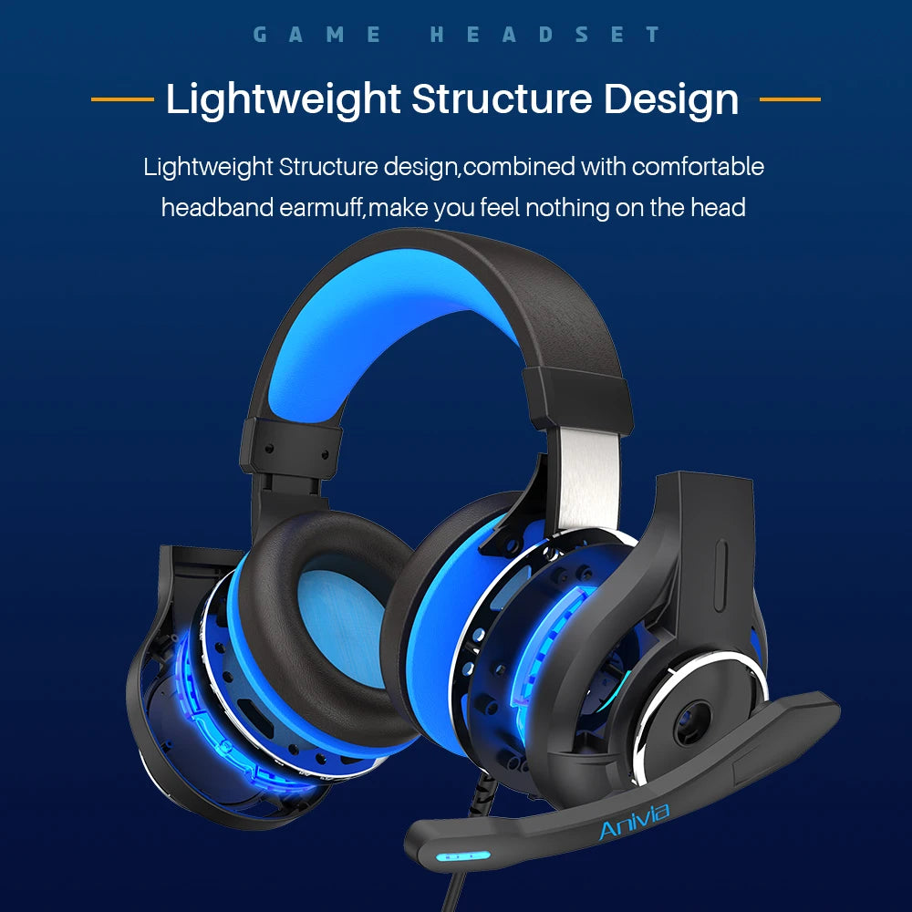 Pro Gaming Headset with Microphone, LED Lights, Bass Stereo Sound for PC PS5 PS4 Xbox, Computer Video Game Headphones Gifts for