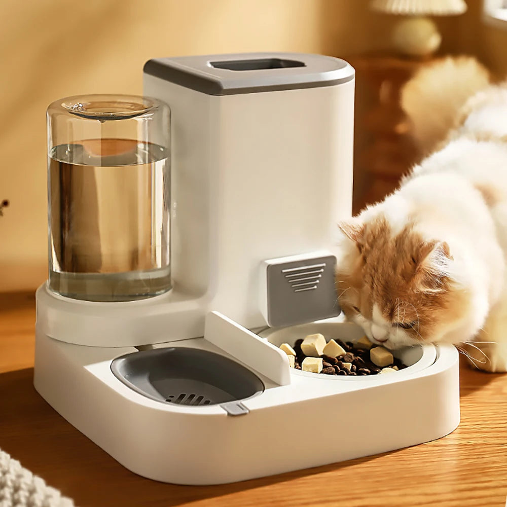 Cat Feeding Supplies 2 In 1 Drinking Fountain Water Dispenser & Food Bowl Home Cat Pet Auto Feeder, Spill-Proof Large Capacity