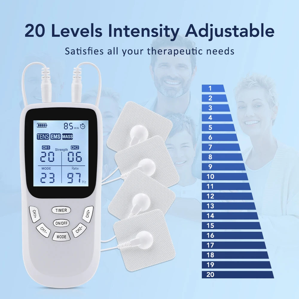 36-Mode Electric Muscle Stimulator TENS EMS 20 Intensity Levels 1-97Hz Dynamic Frequency A/B Dual Channels Massage Relaxation