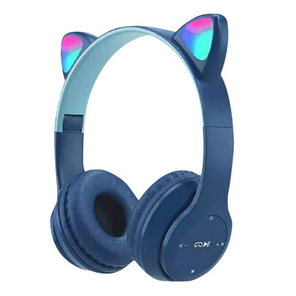 Wireless Headphones Cat Ear Gaming Headset Glow Light Bluetooth-Compatible Helmets Stereo Bass Sports Headphones for PC Phone