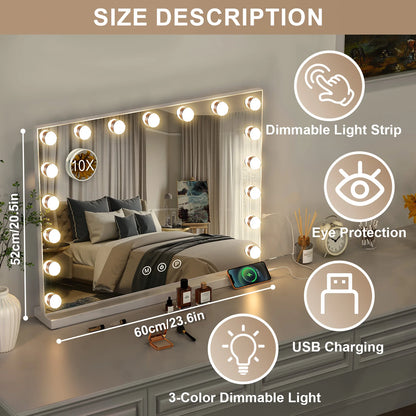17 LED Hollywood Makeup Mirror Large Vanity Light Mirror with Dimmable LED Bulbs