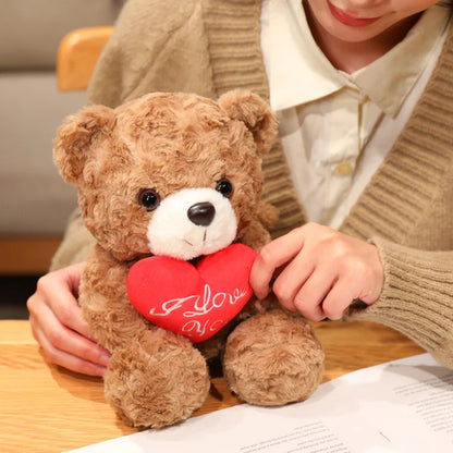 15/25cm Sitting Cartoon Bear Plush Toy Stuffed Valentine's Day Rose Animal Say Love Holding Red Heart Girlfriend Gift