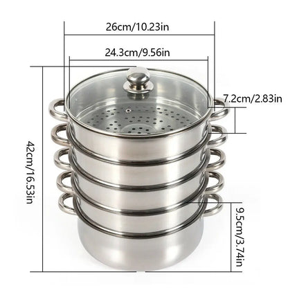 5-Tier Stainless Steel Food Steamer 26cm Meat Vegetable Steamer Pot Kitchen Cookware with Lid