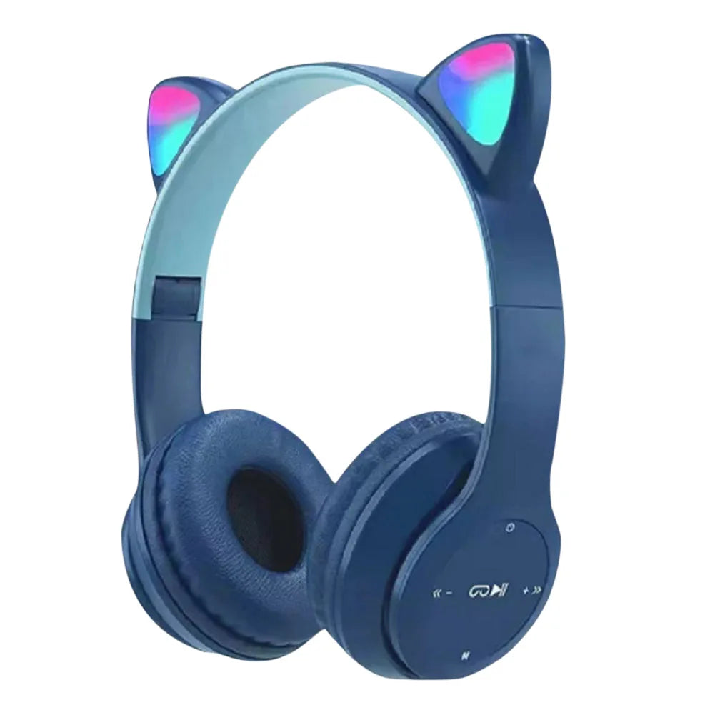Wireless Headphones Cat Ear Gaming Headset Glow Light Bluetooth-Compatible Helmets Stereo Bass Sports Headphones for PC Phone