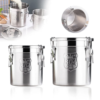 6L/12L Food Storage Bucket，Household Kitchen 304 Stainless Steel Bean Cereal Rice Container Airtight Canister Pail with Lid