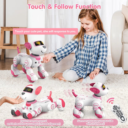 VATOS RC Robot Electronic Dog Toy Stunt Voice Command Puppy Programmable Touch-Sense Music Robot Dog Toy Christmas Gift for Kids
