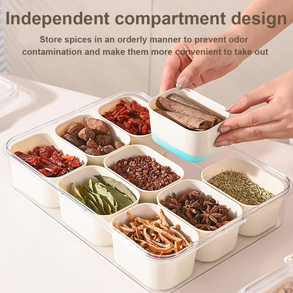 Divided Serving Tray Food Dispenser Kitchen Storage Box 9 Compartments Snack Box for Candy, Nuts, Cookies, Fruit Storage Box