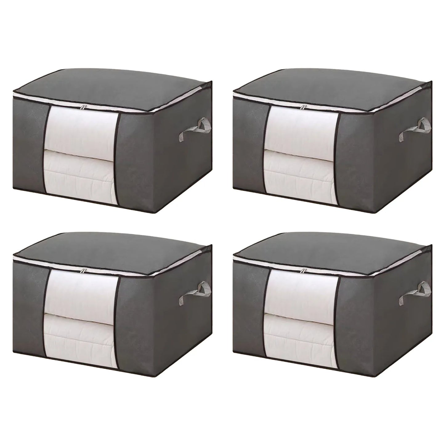 Blanket Storage Bag Reinforced Handle Closet Organizer Foldable Stackable Clothes Storage Bag with Clear PVC Window for Bedding