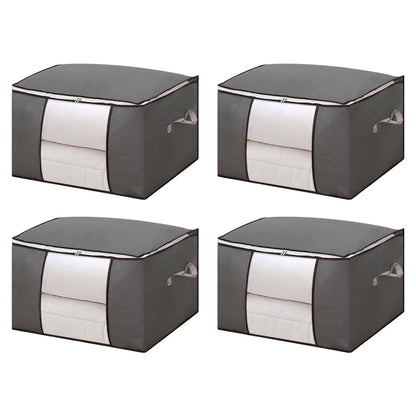 Blanket Storage Bag Reinforced Handle Closet Organizer Foldable Stackable Clothes Storage Bag with Clear PVC Window for Bedding