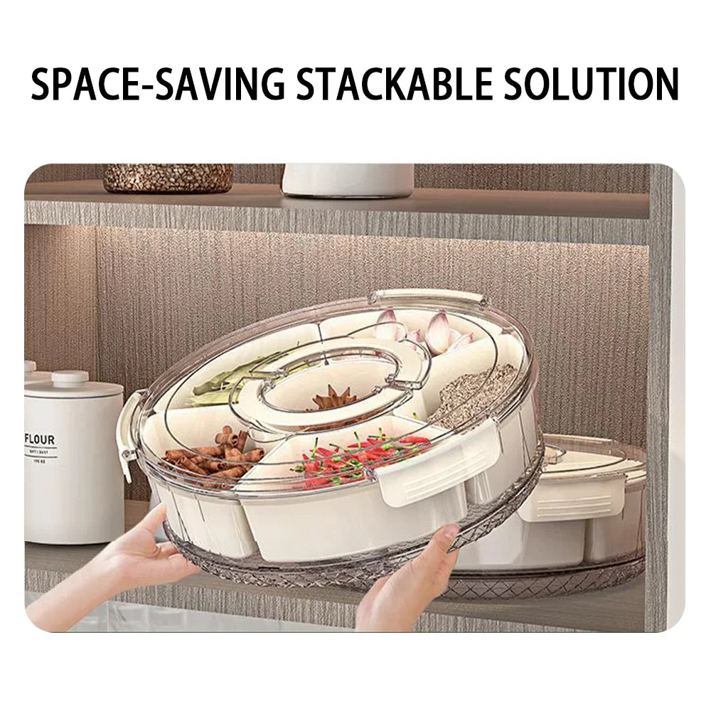 Six-Grid Food Storage Box With Handles Divided kitchen Container Compartments Stackable Snack Tray Removable and washable