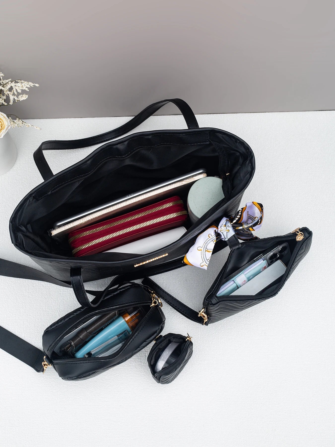 Wave pattern daily commuting large capacity tote bag handbag four piece set fashion trend personality change camera bag