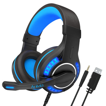 Pro Gaming Headset with Microphone, LED Lights, Bass Stereo Sound for PC PS5 PS4 Xbox, Computer Video Game Headphones Gifts for
