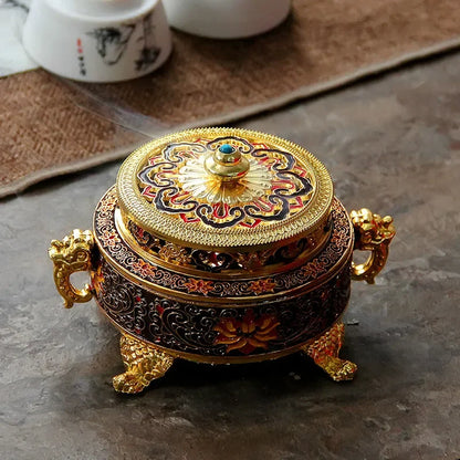 Copper Alloy Antique Incense Burner Aromatherapy Incense Burner Sandalwood Embossed Enamel Painted Temple Plate Incense Burner