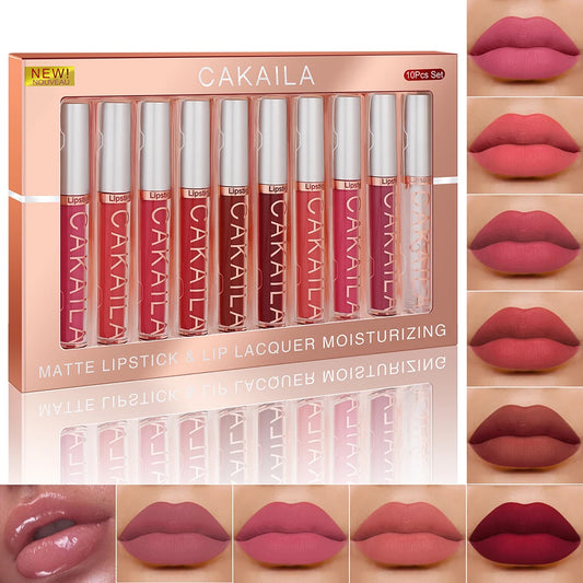 10 Pcs Matte Lipstick Lip Gloss Sets Long-Lasting Non-Fading Waterproof Non-stick Cup Exquisite Gift Everyday Holiday Universal