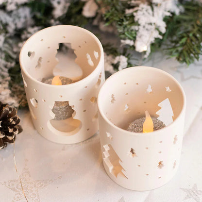 Christmas Ceramic Oil Burner with Cutout Design, Xmas Tree & Snowman Candle Holder for Home Decoration Gift