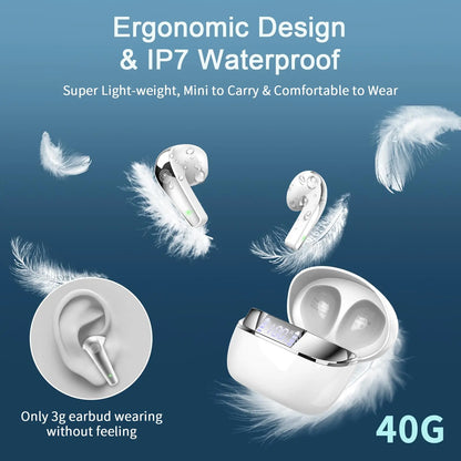Wireless Earbuds, Bluetooth 5.3 Headphones Sports Headphones In Ear with ENC Noise Cancelling Mic, 30H Playback , LED Display.