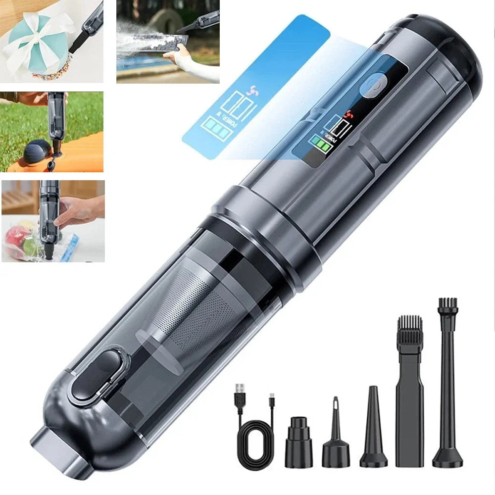 Wireless Car Vacuum Cleaner 16000Pa Suction Portable Cordless 4-in-1 Air Blower Inflator Pump Compressor Car Cleaning 6000mAh