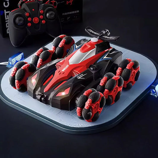 KIDkid 6 Round 2.4G RC Stunt Drift Car Toy - 360° Spins, LED and Mist Effects, USB Rechargeable, Auto-Demo Mode
