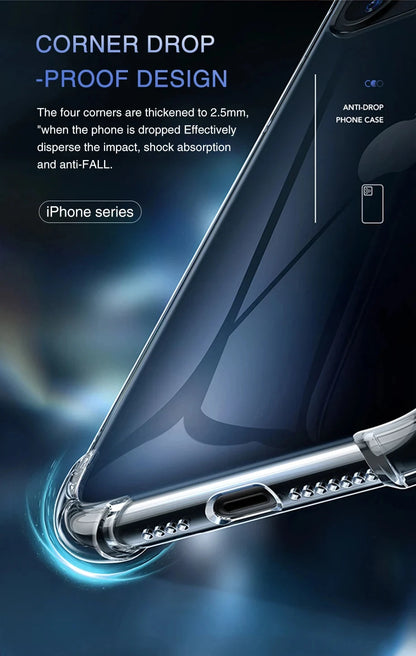 Shockproof Silicone Clear Phone Case For iPhone 11 12 13 14 15 Pro Max Plus Lens Protection For iPhone 13 14 15 Pro Back Cover