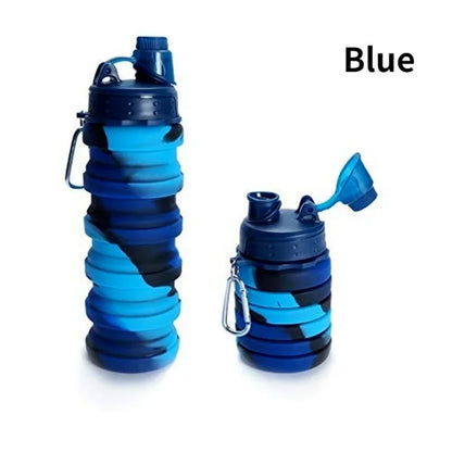 500ML Portable Retractable Silicone Bottle Folding Water Bottles Outdoor Travel Drinking Cup with Carabiner Collapsible Cups