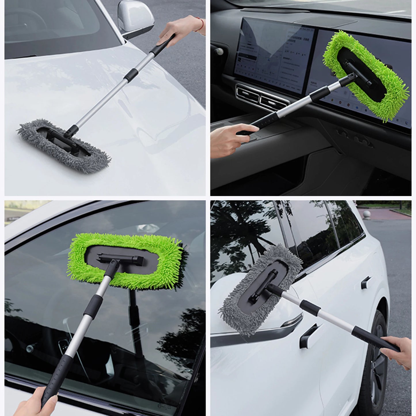 Interior Windshield Cleaning Tool with 180 Degree Rotatable and Extendable Handle Auto Inside Glass Wiper Kit for Cars