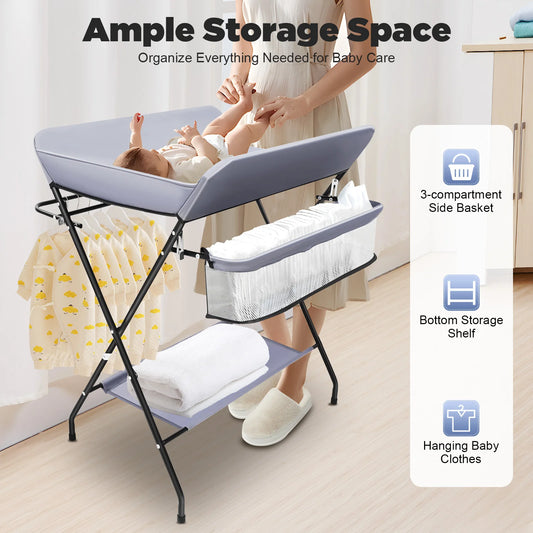 Foldable Baby Changing Table with Storage Portable Diaper Station Nursery Organizer 55 lbs Capacity for Infants 0-12 Months