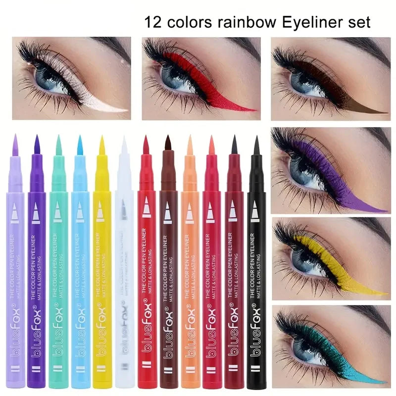 12 color liquid eyeliner liquid pen set, various special makeup, facial paint pen,multi-purpose, multi-color, smooth, waterproof