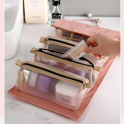 4-in-1 Detachable Makeup Bag Household Large Capacity Zipper Mesh Cosmetics Pouch Foldable Portable Travel Wash Storage Bags