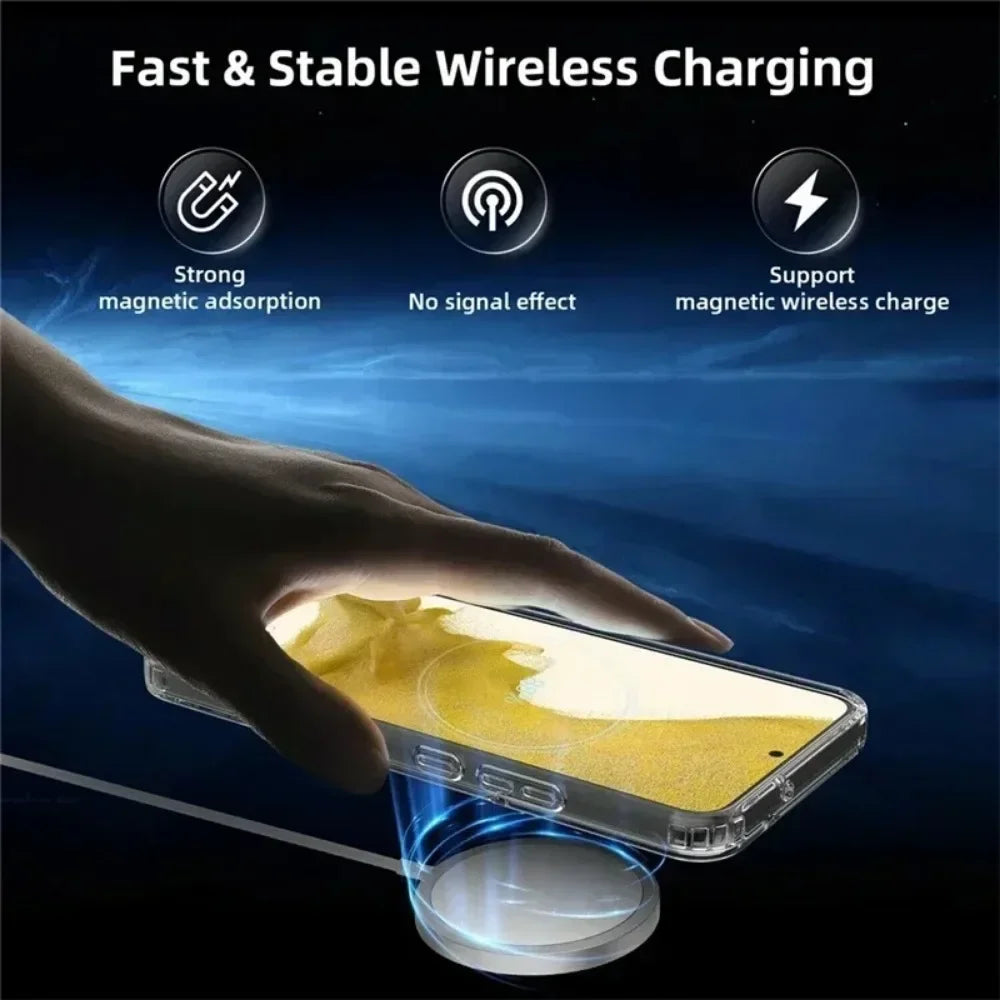 Original Magsafe Magnetic Clear Case for Samsung Galaxy S24 Ultra S21 FE S22 Plus S23 Ultra Wireless Charging Shockproof Cover