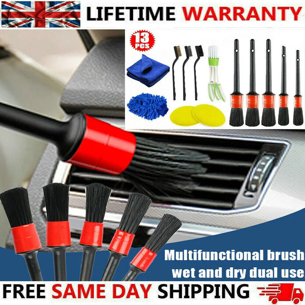 13x Car Detailing Brush Set Soft Brushes Interior Wheel Valet Pro Cleaning Kit
