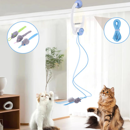 Door Hanging Automatic Retractable Kitten Toys Interactive Cat Teaser Retractable Toys with 3 Catnip Mice for Indoor Bored Cats