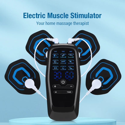 Electric Muscle Stimulator EMS & TENS Unit Pulse Massager for Back Neck Shoulder Knee Joints Full Body Relax 9 Modes 30 Gears