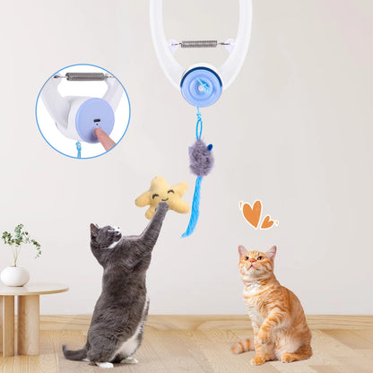 Door Hanging Automatic Retractable Kitten Toys Interactive Cat Teaser Retractable Toys with 3 Catnip Mice for Indoor Bored Cats