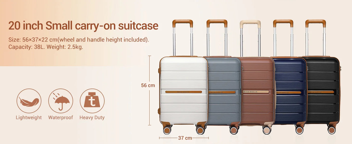 (56/66/76 cm) | British Traveler hard shell case with 8 spinner wheels & TSA lock | 100% PP | hand luggage compatible