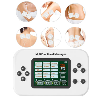 Electric Muscle Stimulator EMS & TENS Unit Pulse Massager for Back Neck Shoulder Knee Joints Full Body Relax 15 Modes 4 Output