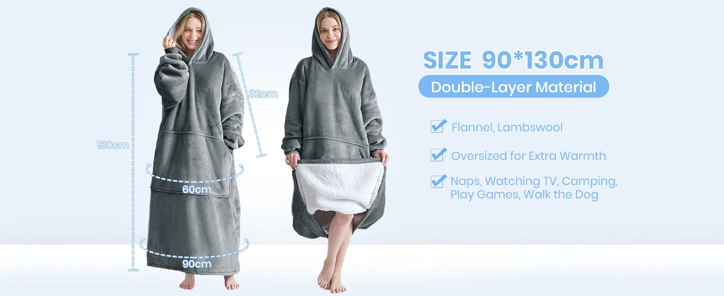 Good Nite Women Sherpa Fluffle Sweatshirt Blanket Lengthen Warm Cozy Oversized Wearable Pocket Blanket Hoodie for Adults