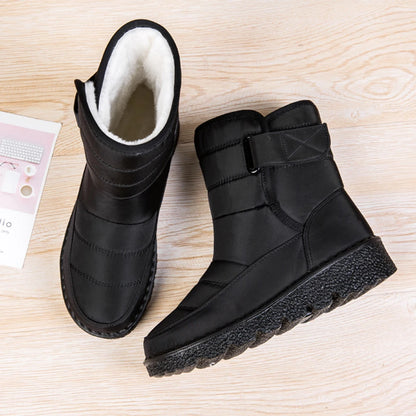 Women Warm Plush Fur Boots Waterproof Ladies Winter Snow Boots with Hook&Loop Plush Lined Gifts for Mother Friends