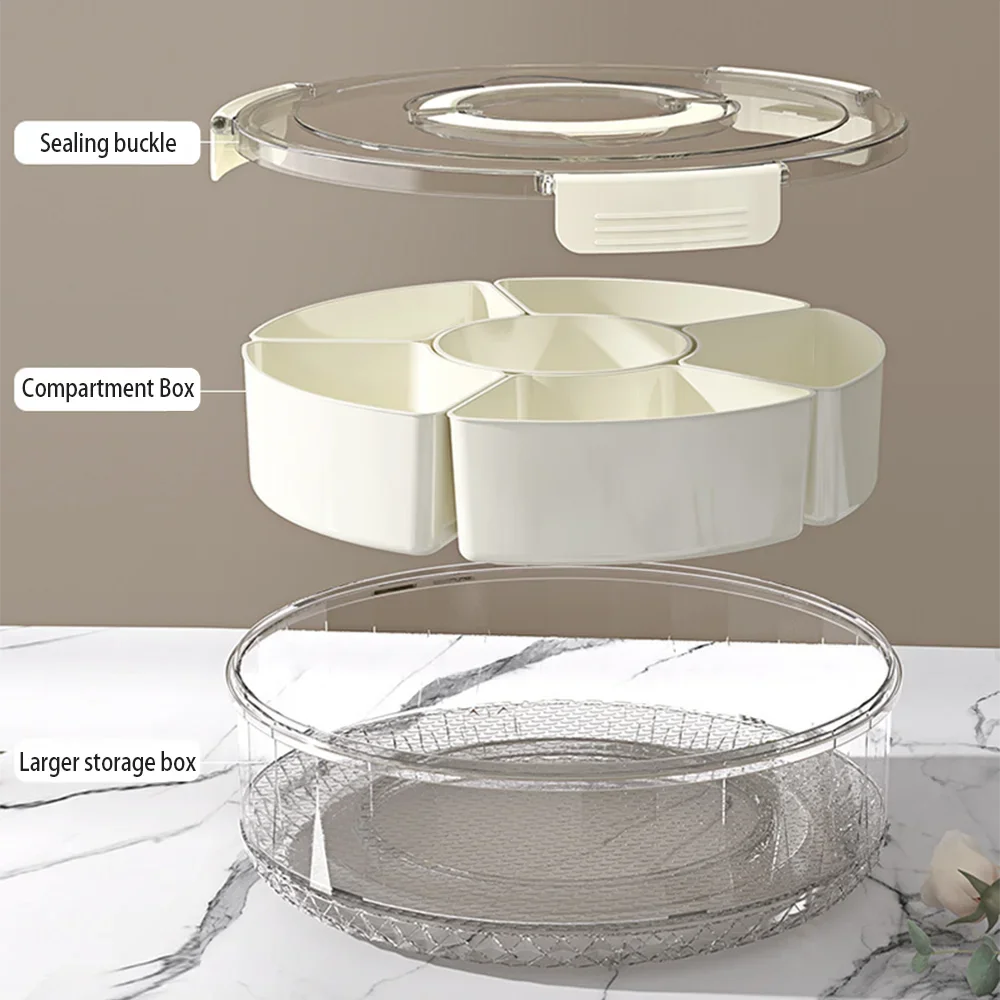 Six-Grid Food Storage Box With Handles Divided kitchen Container Compartments Stackable Snack Tray Removable and washable