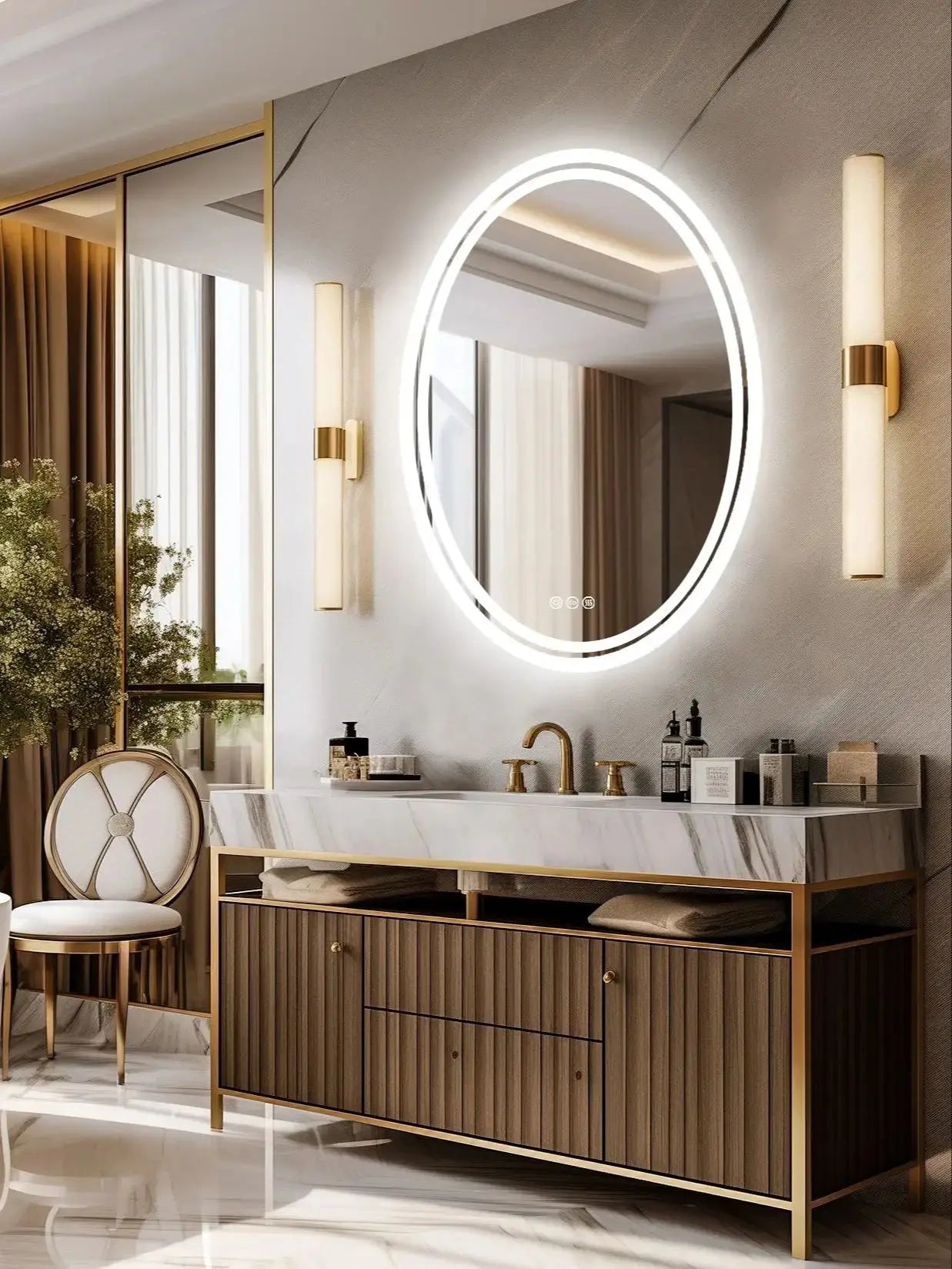 LED Bathroom Mirror Backlit Round Vanity Mirror with Lights Wall Mounted Anti-Fog Lighted Bathroom Mirror Dimmable Makeup Mirror