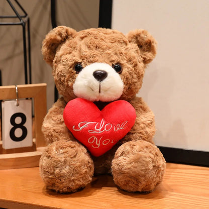 15/25cm Sitting Cartoon Bear Plush Toy Stuffed Valentine's Day Rose Animal Say Love Holding Red Heart Girlfriend Gift