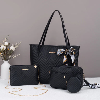 Wave pattern daily commuting large capacity tote bag handbag four piece set fashion trend personality change camera bag