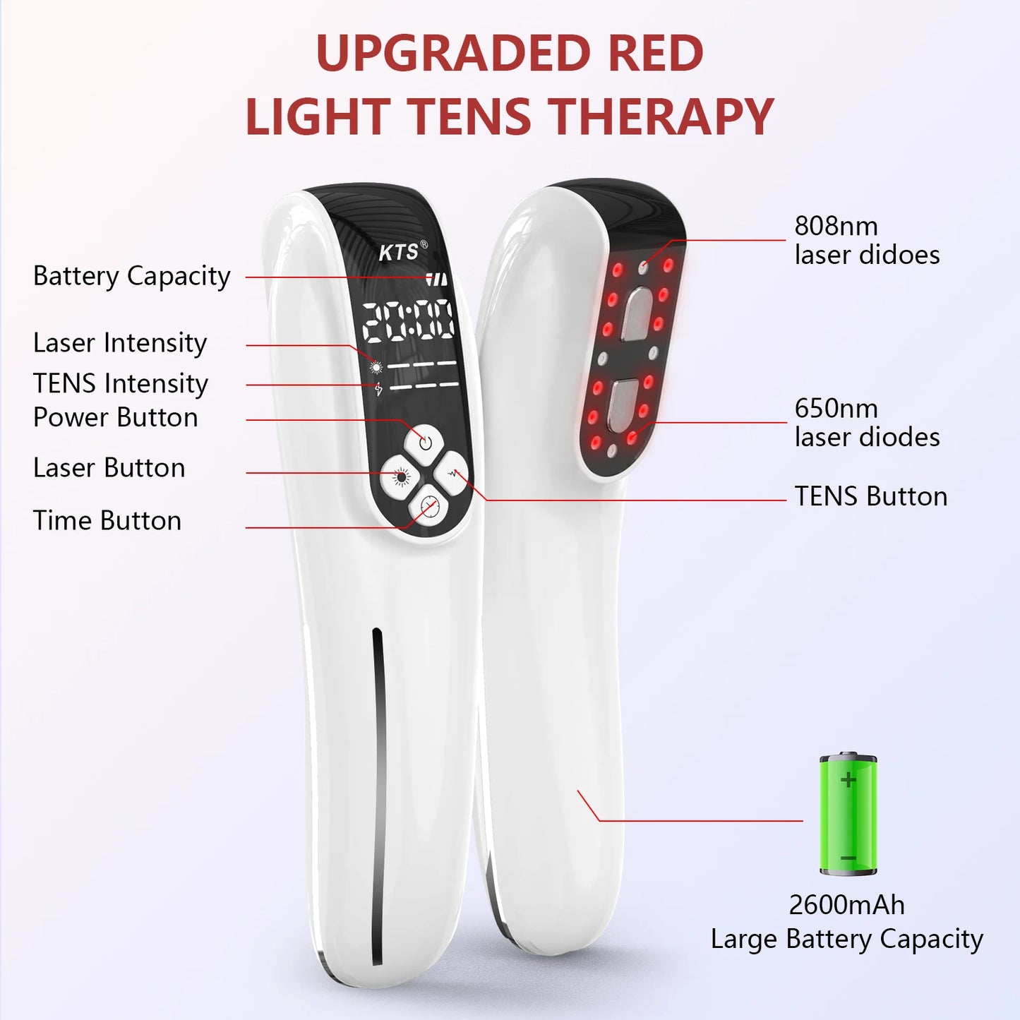 KTS Handheld Cold Laser Therapy Device 4x808nm LLLT Tens Infrared Light Therapy for Pain Relief&Joint Muscle Recovery