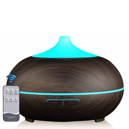 400ml Aroma Diffuser Aromatherapy Essential Oil Diffuser Wood Color Air Humidifier with 7 Colors Light Remote Control EU/UK Plug