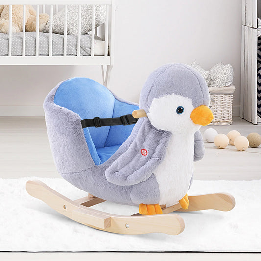 HOMCOM Animal Baby Rocking Horse Penguin Plush Musical Button w/32 Songs Wood
