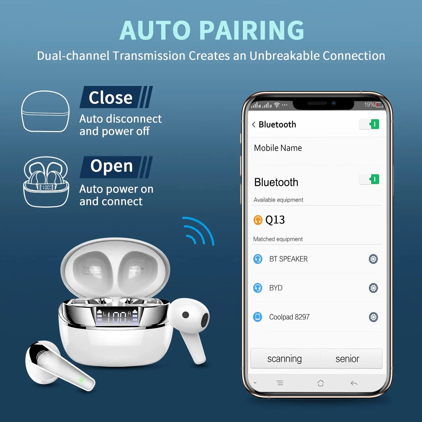 Wireless Earbuds, Bluetooth 5.3 Headphones Sports Headphones In Ear with ENC Noise Cancelling Mic, 30H Playback , LED Display.
