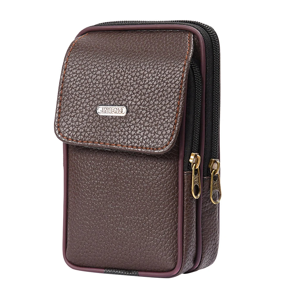 Men Cell Phone Waist Case Bag Pouch Leisure Small Leather Mobile Phone Belt Clip Bag Belt Pouch Leather Cell Phone Holster